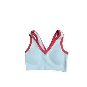OFFLINE by Aerie Ribbed V Neck Sports Bra White Coral Medium Support Size S